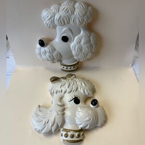 Pair Vintage Miller Studios Chalkware French Poodle Heads Wall Hanging Plaques.